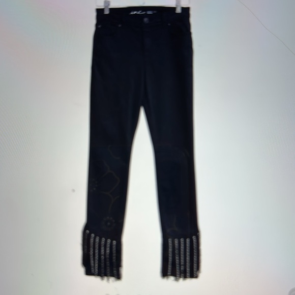 INC International Concepts Black Skinny Jeans Fringe Rhinestone Hem - Picture 6 of 6